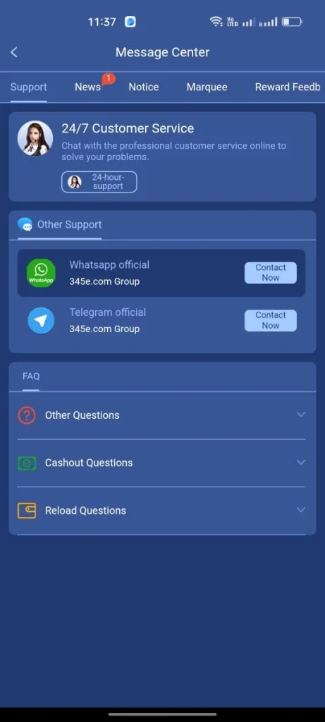 345E Game Customer Support