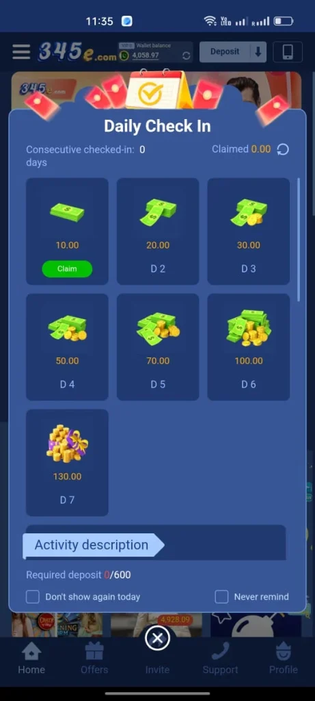 345E Game Daily Check In